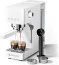 Macchina Espresso 20 Bar con Montalatte, Compatta e Professionale per Cappuccino e Latte, Serbatoio 1,5L, Colore Bianco