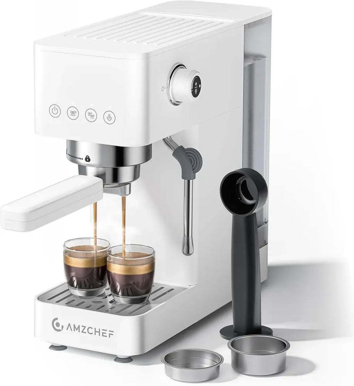 Macchina Espresso 20 Bar con Montalatte, Compatta e Professionale per Cappuccino e Latte, Serbatoio 1,5L, Colore Bianco
