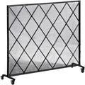Schermo Camino Antiscintille con Ruote, Ferro Battuto, 96x75 cm