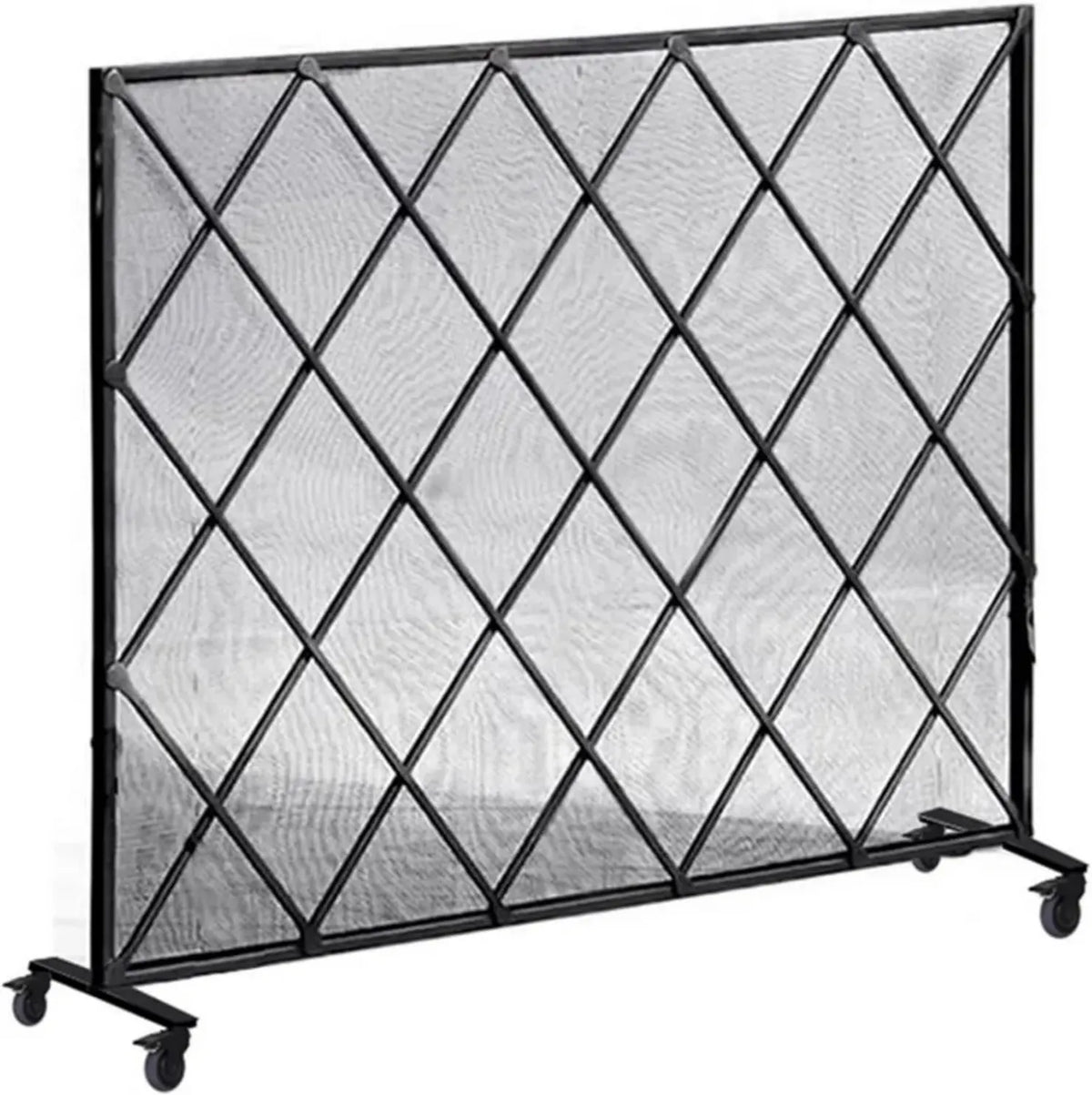 Schermo Camino Antiscintille con Ruote, Ferro Battuto, 96x75 cm