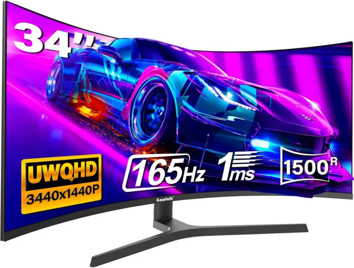 Monitor da Gaming Curvo 34'' Gawfolk Ultrawide 165Hz UWQHD 3440x1440, Regolabile in Altezza, Compatibile VESA