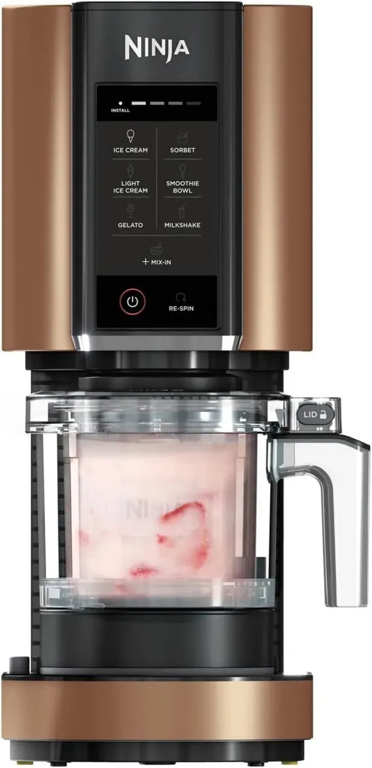 Ninja CREAMi Gelatiera Multifunzione con 3 Contenitori, 7 Programmi per Gelati, Sorbetti e Yogurt, Capacit¨¤ di 1,4 Litri, Nero e Rame, Modello NC300EUCP