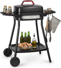 KLARSTEIN Gatsby - Barbecue Elettrico 2000W, Piastra Antiaderente 40x36 cm, Tavoli Laterali, Termostato Regolabile, Ruote, Nero