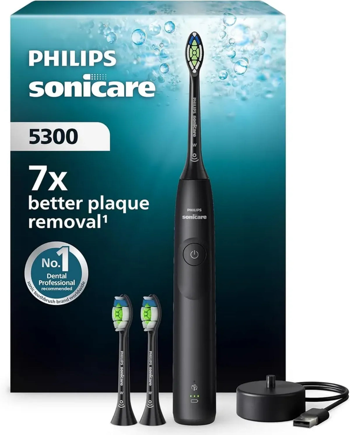 Philips Sonicare 5300 Spazzolino Elettrico Sonico con Sensore di Pressione e Timer Intelligente, Nero