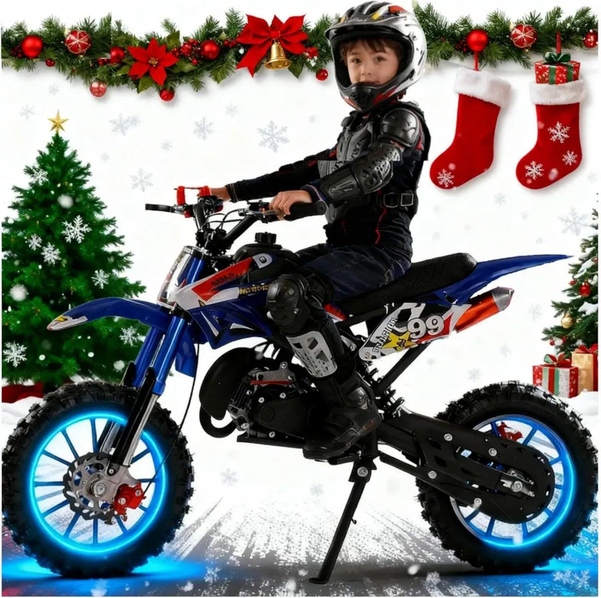 Moto Cross 50cc per Bambini, 2 Tempi, Doppio Freno a Disco, Ammortizzata, per 5-14 Anni, Velocit¨¤ Fino a 40 km/h
