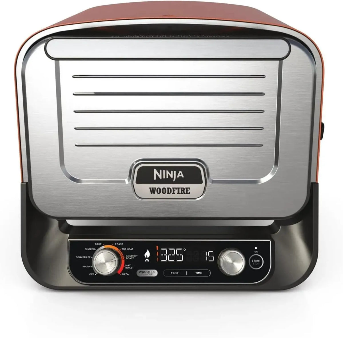 Forno Elettrico Ninja Woodfire 8 in 1 per Esterno, Smoker e Arrosto Alta Temperatura, BBQ con Piastra e Pietra Pizza, Modello Arancione OO101EU