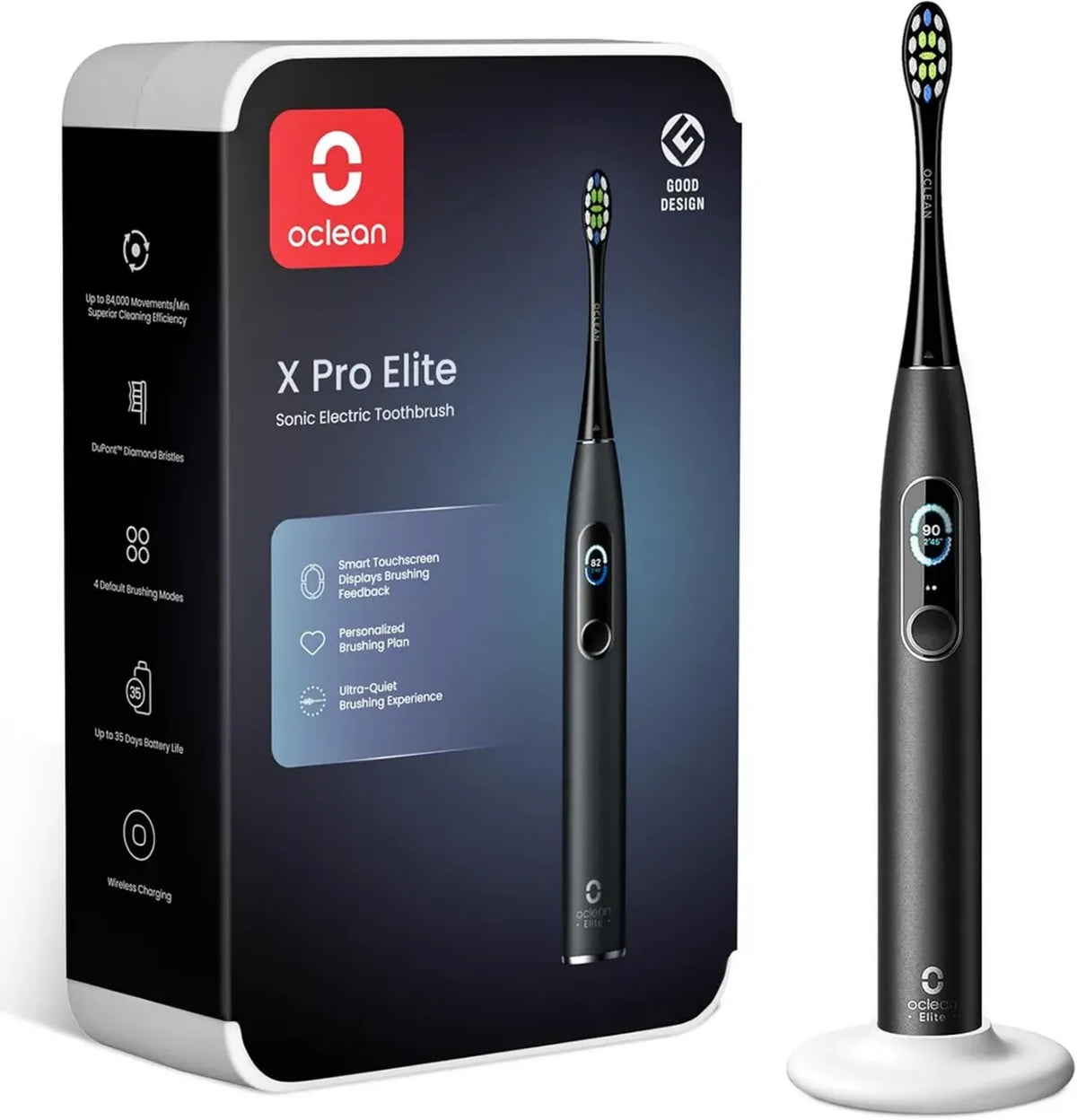 Oclean X Pro Elite Spazzolino Elettrico con Schermo Touch, Super Silenzioso, Alta Frequenza, Personalizzazione Avanzata, Impermeabile IPX7, Lunga Durata, Nero