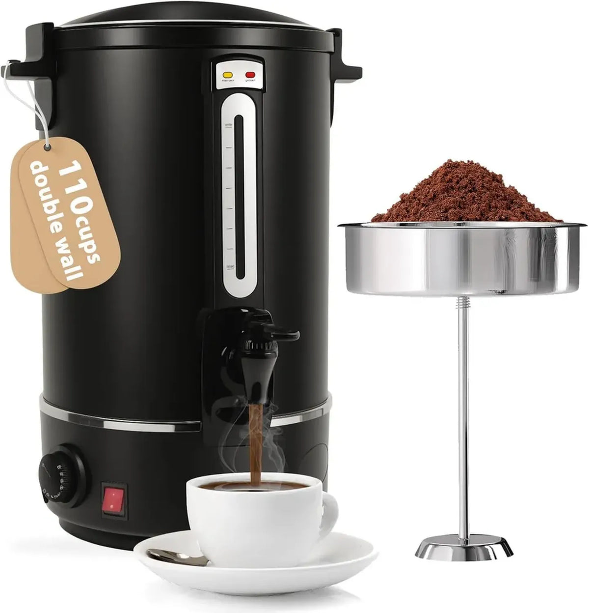 Macchina da Caff¨¨ Elettrica Commmerciale Nero, 110 Tazze/16,5 L, Acciaio Inossidabile a Doppia Parete