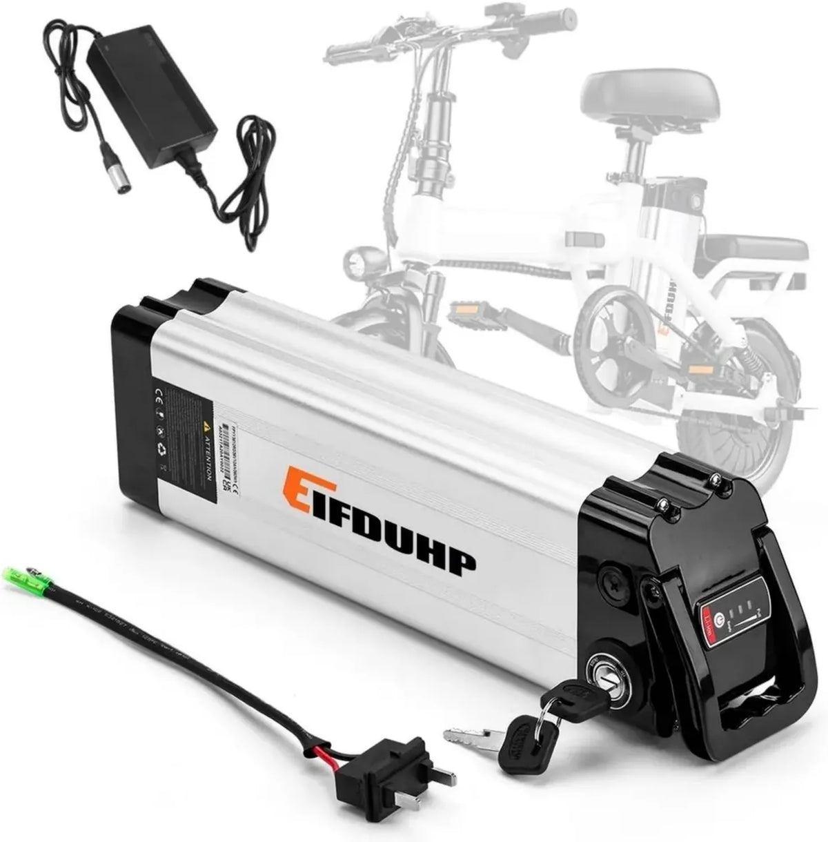 Batteria al Litio per Bicicletta Elettrica 36V 15AH, Compatibile con Motori 200W-500W, con Caricatore 42V, Sicurezza con Serratura, BMS e Maniglia