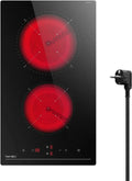 Piano Cottura Vetroceramica Hermitlux 28,8 cm, 2 Fuochi, 9 Livelli, Touch Control, Sicurezza Bambini, Compatibile con Tutte le Pentole, 3300W