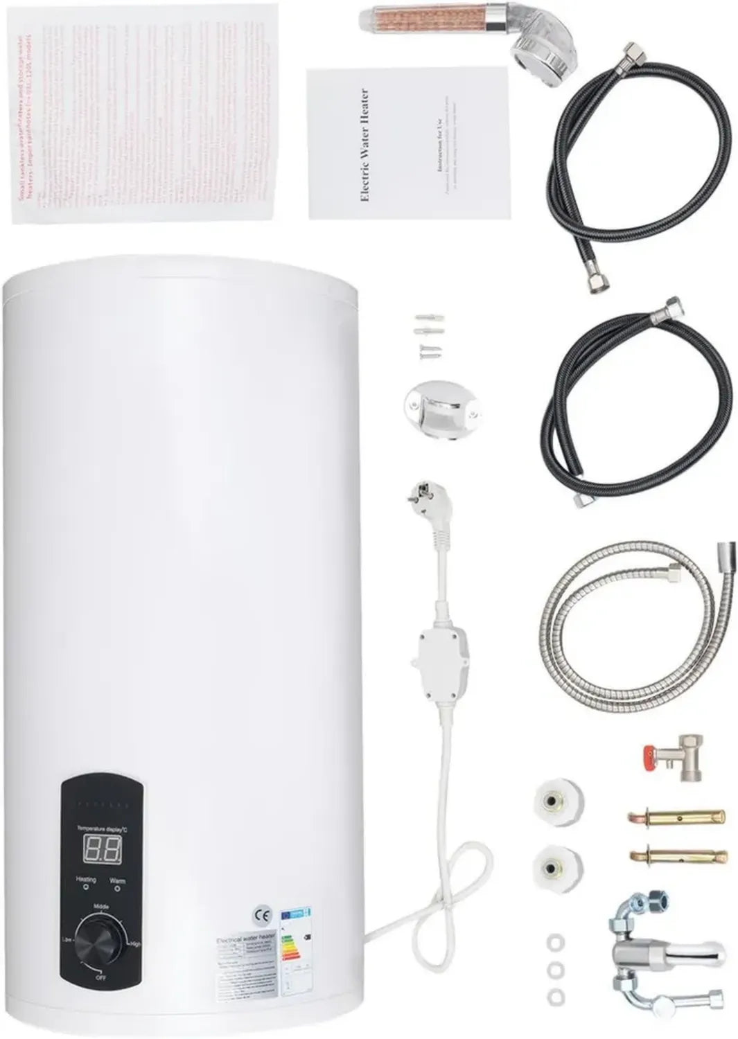 Scaldabagno elettrico 80L 2KW 220V IPX4 LED per cucina e bagno