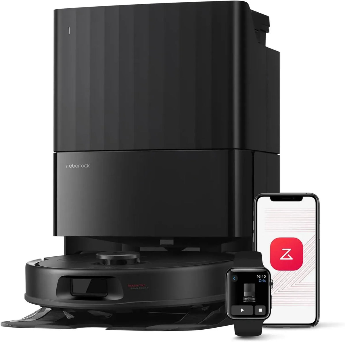 Roborock QV 35A Aspirapolvere Robot, 8000Pa Antigroviglio, Stazione Completa, Lavaggio e Asciugatura Rapidi, Sensori Ostacoli, Pulizia Intelligente Tappeti, Nero