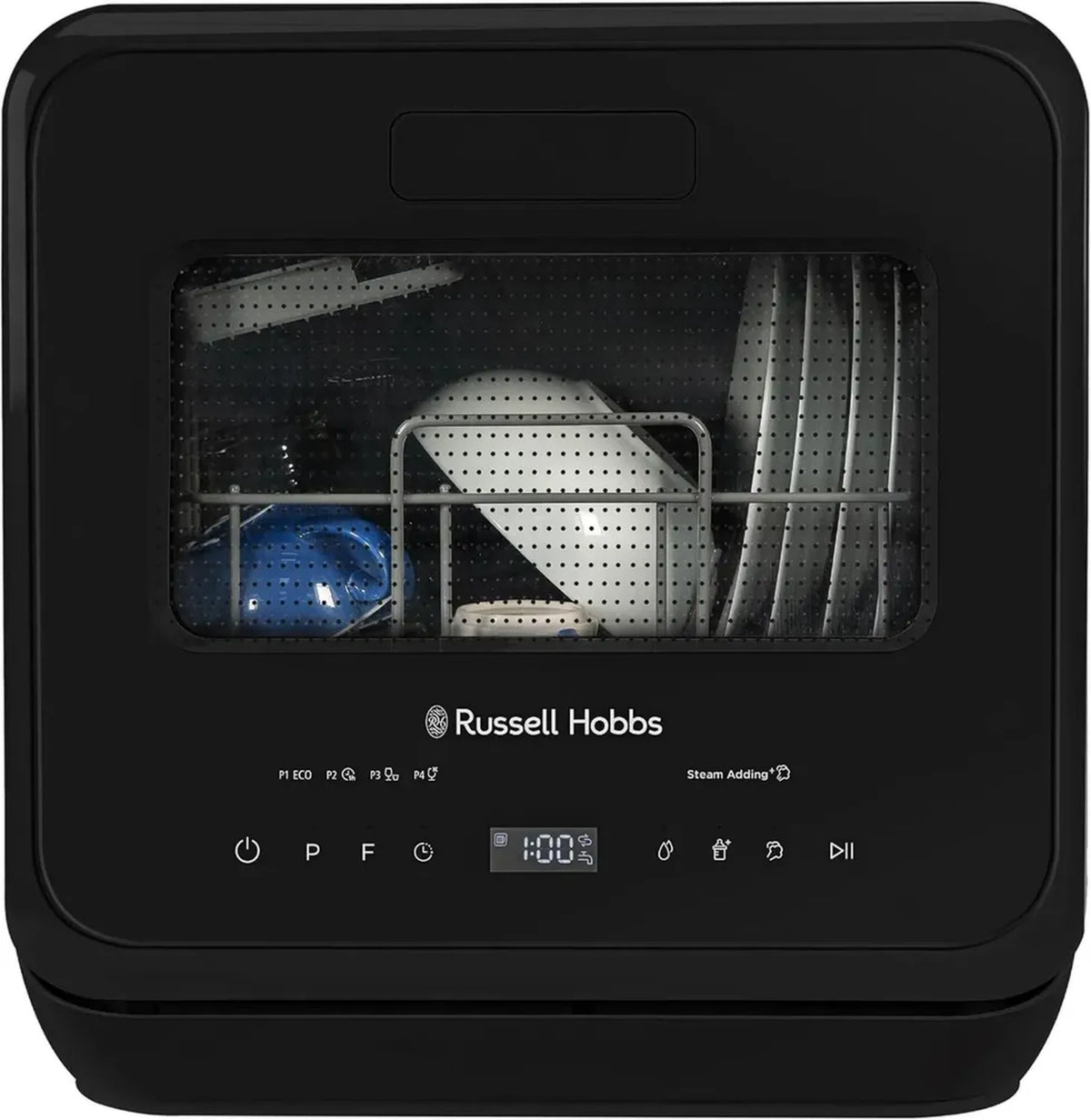 Lavastoviglie Compatta Russell Hobbs - 2 Posti, Touch LED, 4 Programmi, Portatile ed Eco