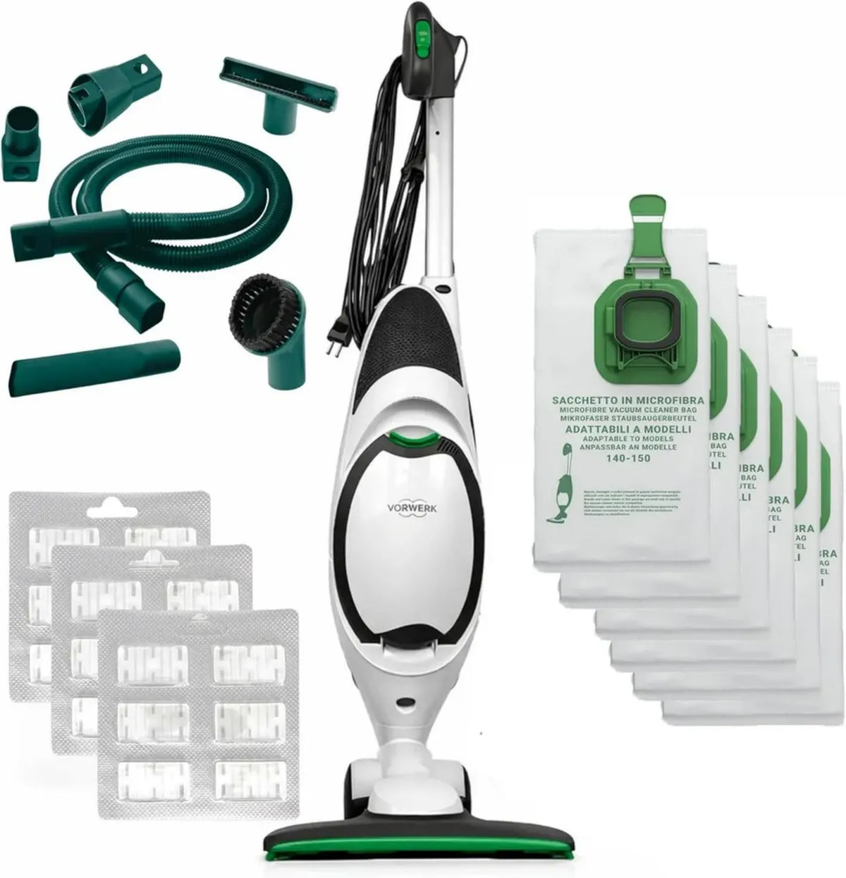 Aspirapolvere FOLLETTO VK150 con Accessori Completi, Motore Potente e Bassa Emissione