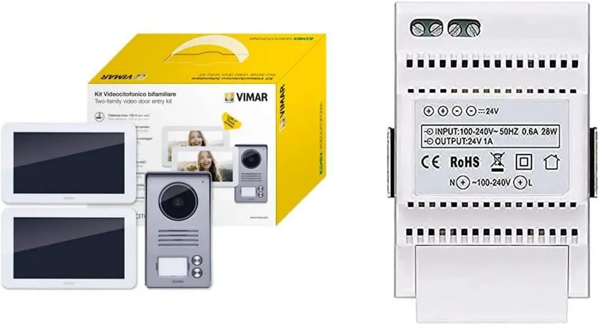 Vimar Kit Videocitofono Bifamiliare LCD 7'' con Alimentatore