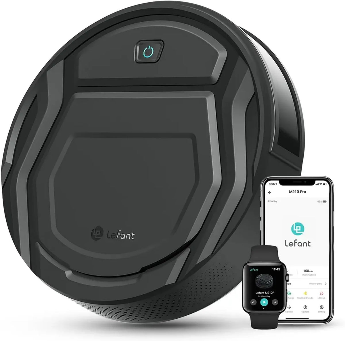 Lefant M210P Robot Aspirapolvere Ultra Sottile, 2200Pa, Controllo App e Alexa, Adatto per Peli di Animali e Pavimenti Duri, Nero