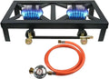 Fornello a Gas Portatile 2 Fuochi, Potenza 6KW, Completo di Tubo e Riduttore, Ideale per Campeggio