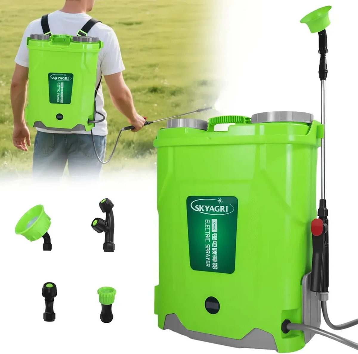 Spruzzatore a zaino 20L con batteria Makita 18V, 4 ugelli, 100 PSI
