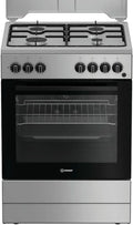 Indesit Cucina a Gas 60 cm, 4 Fuochi, Forno Elettrico con Grill 73L, Pulizia Facile, Acciaio Inox, Classe A