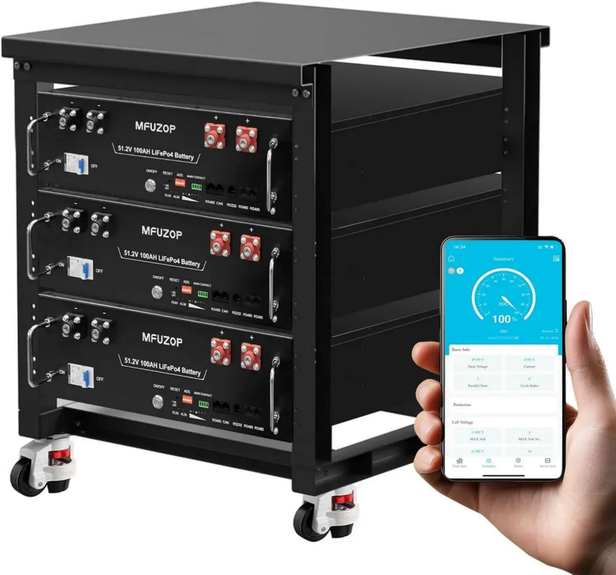Batteria al litio LiFePO4 48V 100Ah con CAN, RS485 e Bluetooth, 15000+ cicli per solare e camper