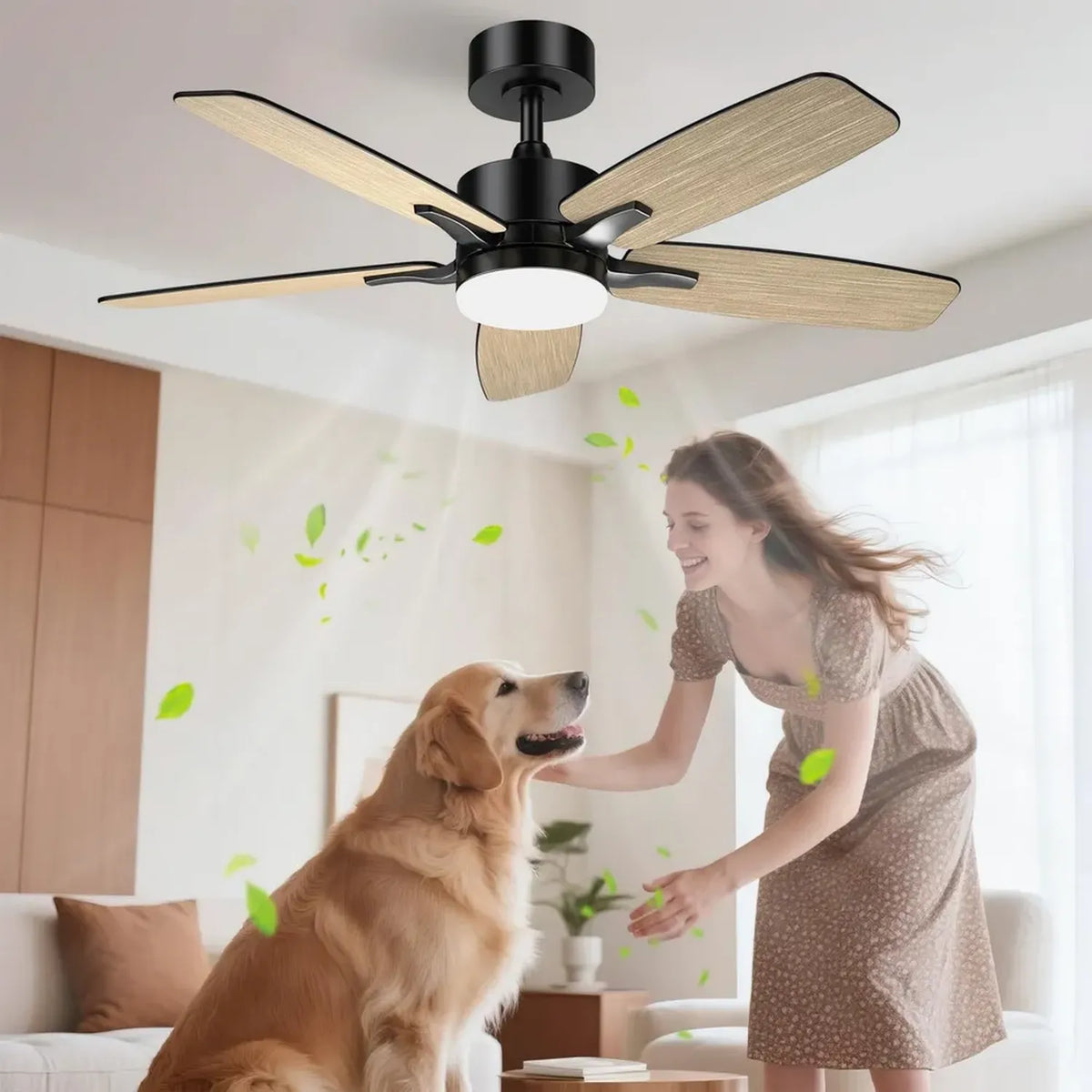Ventilatore da Soffitto con LED e Telecomando, 106 cm, Silenzioso, Doppio Lato, Motore DC Reversibile