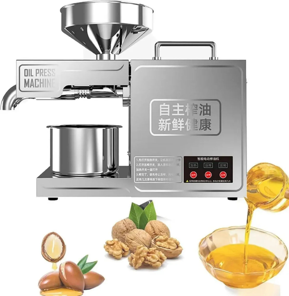 Frantoio Elettrico per Olio in Acciaio Inossidabile, Spremitura Freddo/Caldo, Alta Efficienza, 3-6kg/h, Controllo della Temperatura