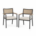 Set di 2 sedie da pranzo in metallo e rattan con cuscino in tessuto beige