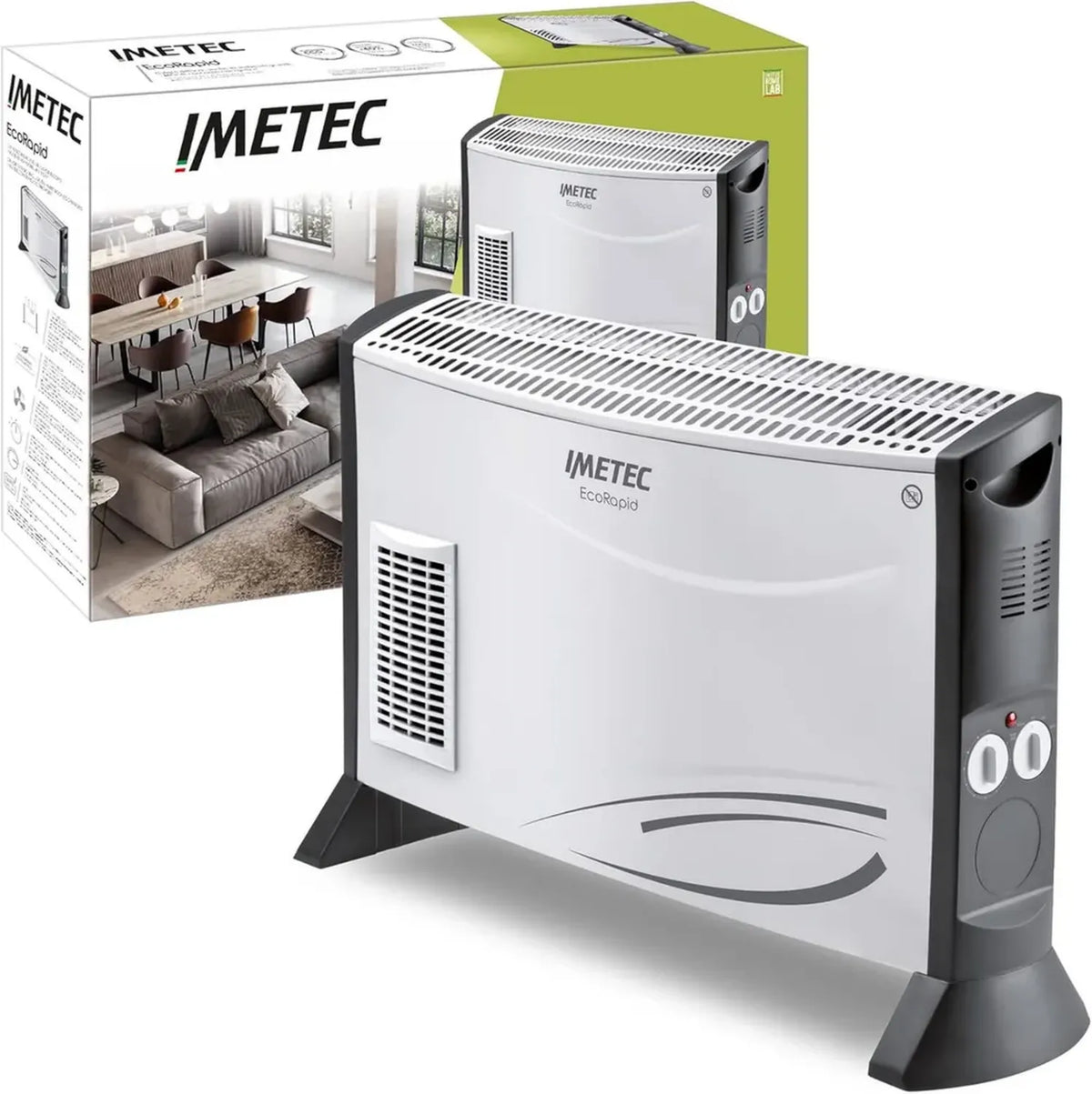 Imetec Eco Rapid Stufa Elettrica 2000 W con Efficienza Energetica, Termoconvettore Silenzioso a 4 Temperature