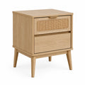 Comodino in Legno Massello e Rattan Naturale 60x40x35 cm