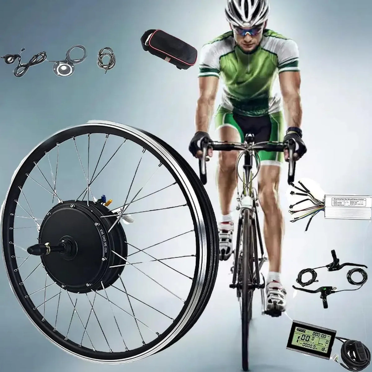 Kit Conversione Bici Elettrica 1000W, Motore Ruota Posteriore 48V con Display LCD3, Compatibile con Volano 20 Pollici