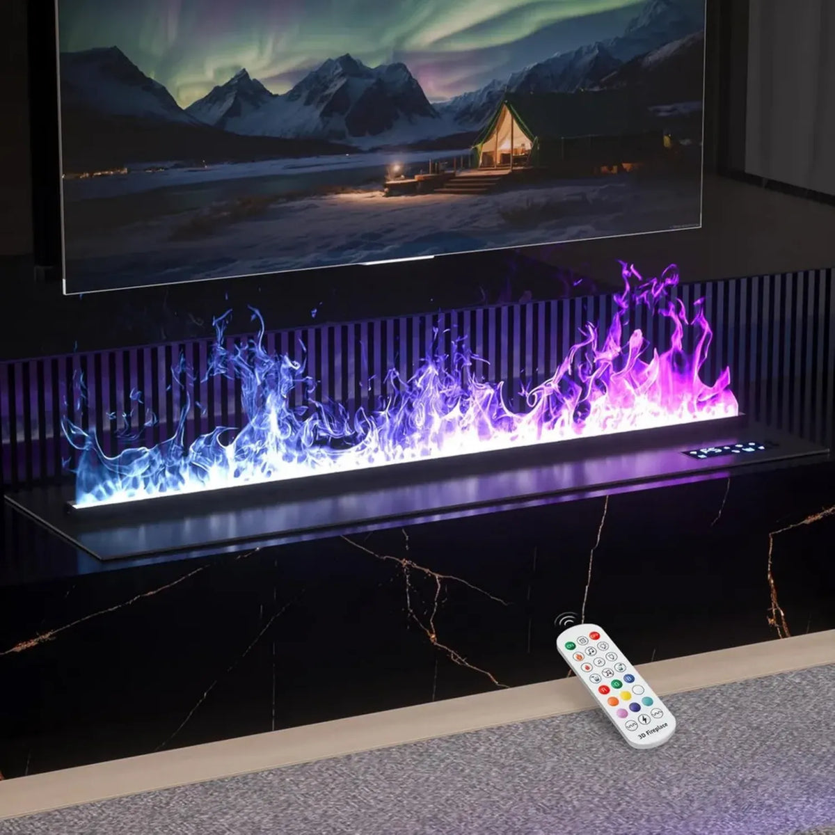 Camino Elettrico a Vapore Intelligente 120 cm, Fiamma 3D Realistica, 9 Colori, Sicuro per Casa