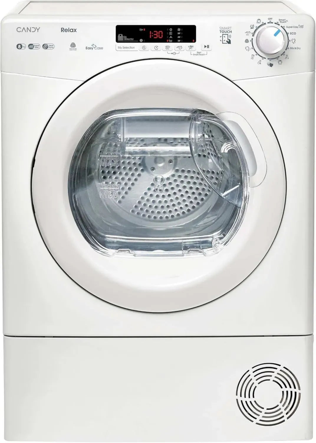Asciugatrice a Pompa di Calore Candy Smart 8 kg, NFC, Certificazione Woolmark, Classe E, Bianco