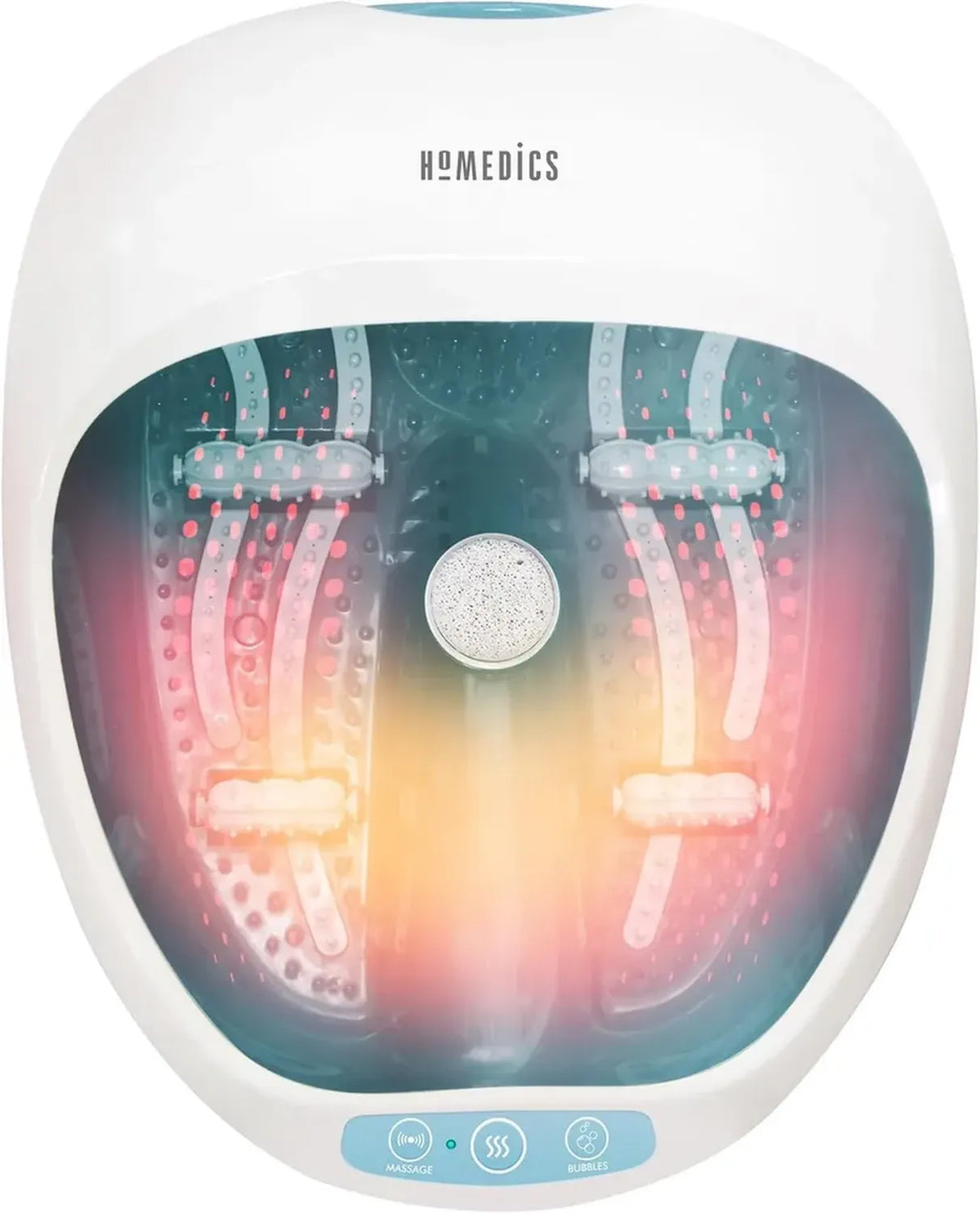 Massaggiatore Piedi Homedics 4 in 1 con Funzione Idromassaggio e Magnetoterapia, Vibrazione, Controllo Temperatura fino a 40¡ãC - Fino a Taglia 47, Colore Bianco/Azzurro