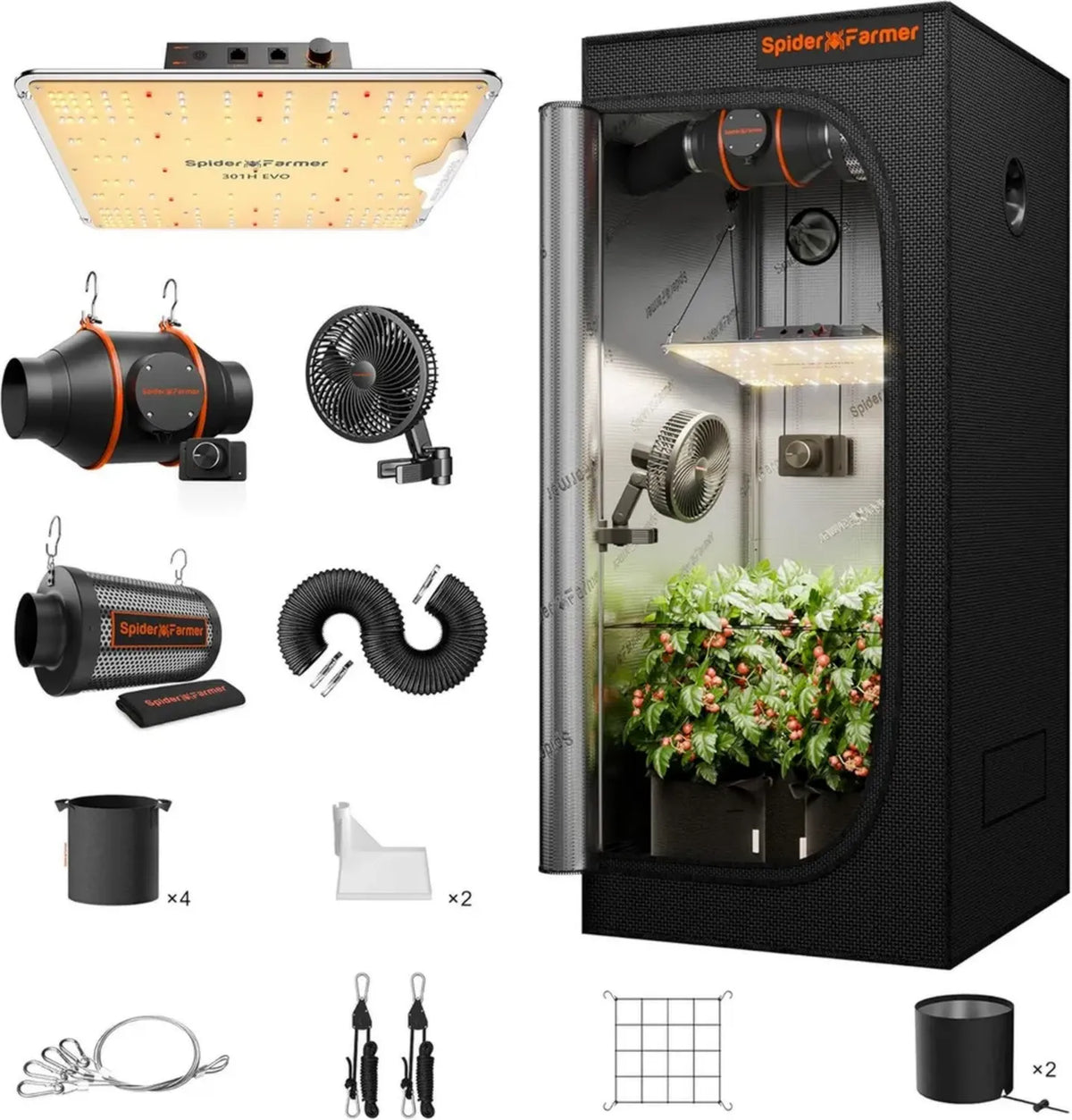 Set Serra Idroponica Completo 3x3x5 SF-1000 con Diodi SAMSUNG, Serra Professionale 27'x27'x62' con Ventilatore e Filtro a Carboni Attivi