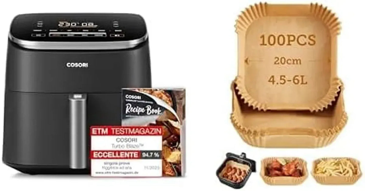 COSORI Friggitrice ad Aria 6L Turbo con 100 Fogli di Carta Forno