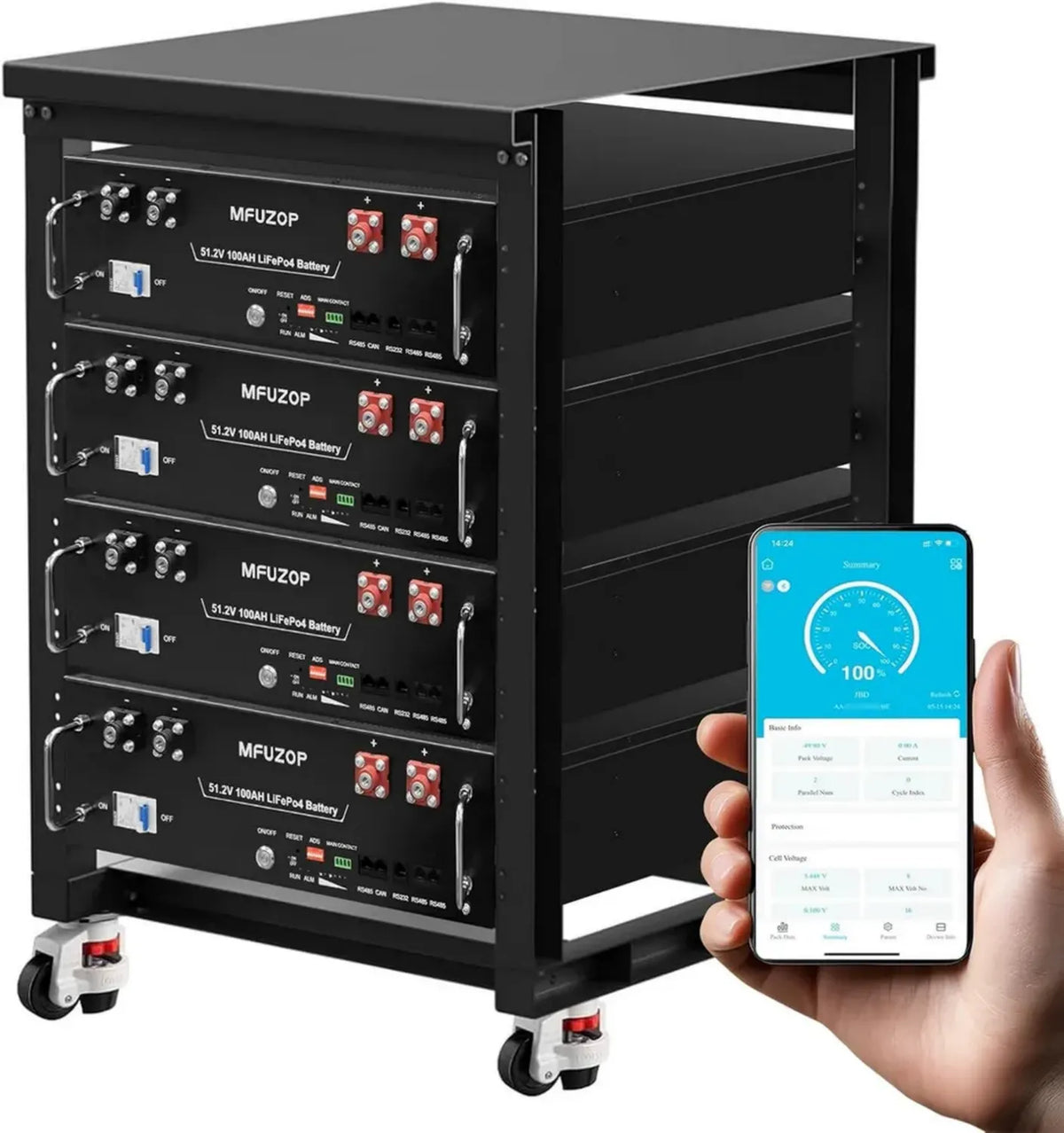 Batteria 48V 100Ah LiFePO4 per Energia Solare e Camper con Bluetooth e Supporto CAN&RS485