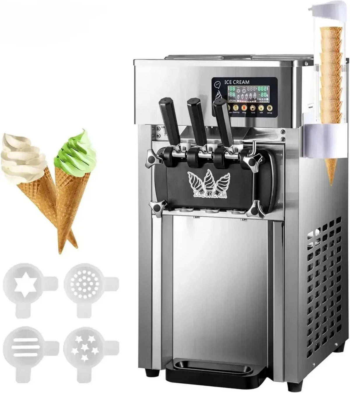 Macchina Gelato Professionale 2X3L 1200W, 18L/h, 3 Gusti con Pannello LCD e Pulizia Automatica per Bar, Ristoranti e Negozi