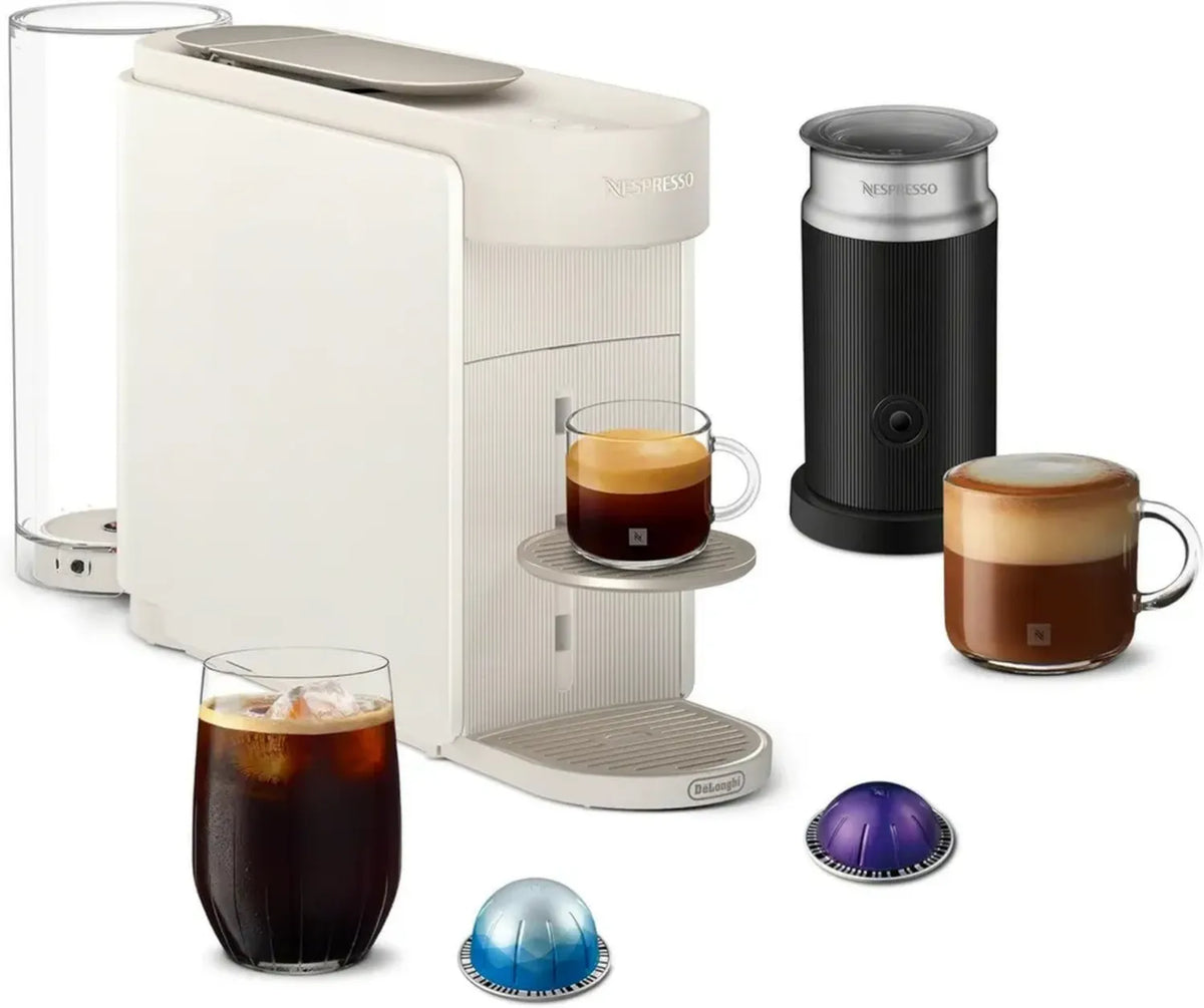 Macchina da Caff¨¨ ed Espresso Nespresso Vertuo Up DeLonghi con Montalatte Aeroccino, Bianco