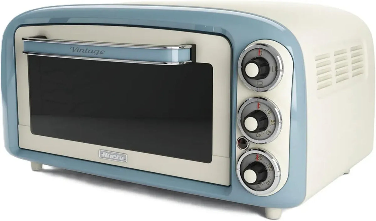 Ariete Forno Elettrico Vintage 979, 3 Funzioni di Cottura, Pizza 30 cm, 230¡ãC, Acciaio Inox, 1300W, Celeste