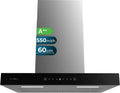 Cappa Aspirante Cecotec 60 cm Vetro Nero, Classe A++, 70W, 550 m3/h, Controllo Touch, 3 Velocit¨¤, Funzione Booster, Illuminazione LED, Filtro a Carbone