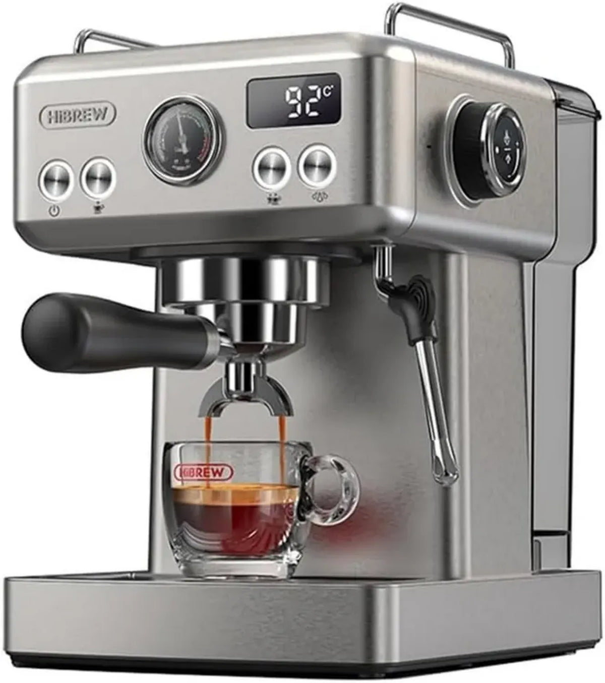 Macchina da Caff¨¨ Espresso Semiautomatica HiBrew H10A, Acciaio Inox, 20 Bar, Argento, Riscaldamento Veloce e Schiuma Potente
