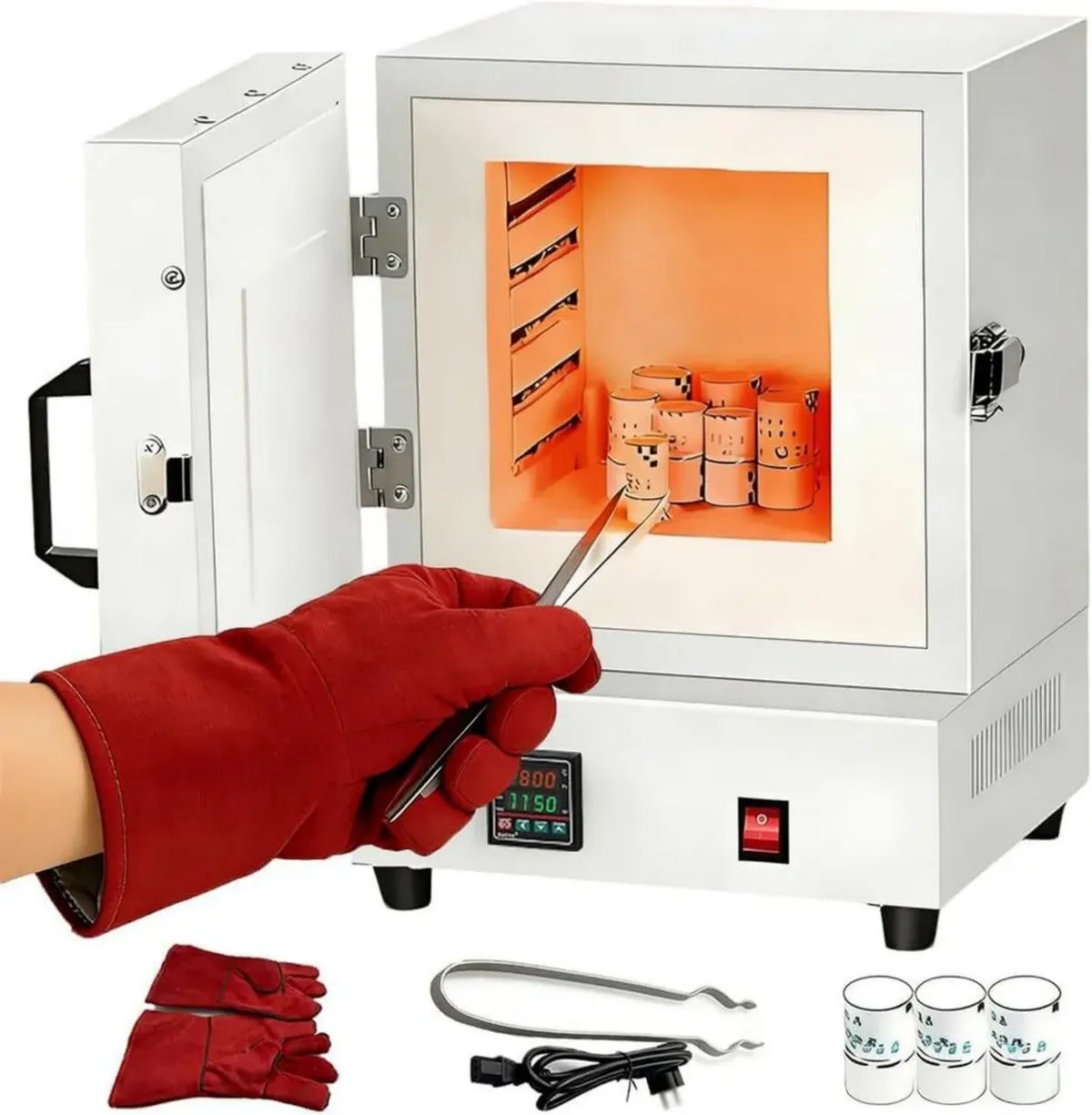 Forno Elettrico per Ceramica e Metalli, 2000W, Temperatura Massima 1150¡ãC, Acciaio Inox
