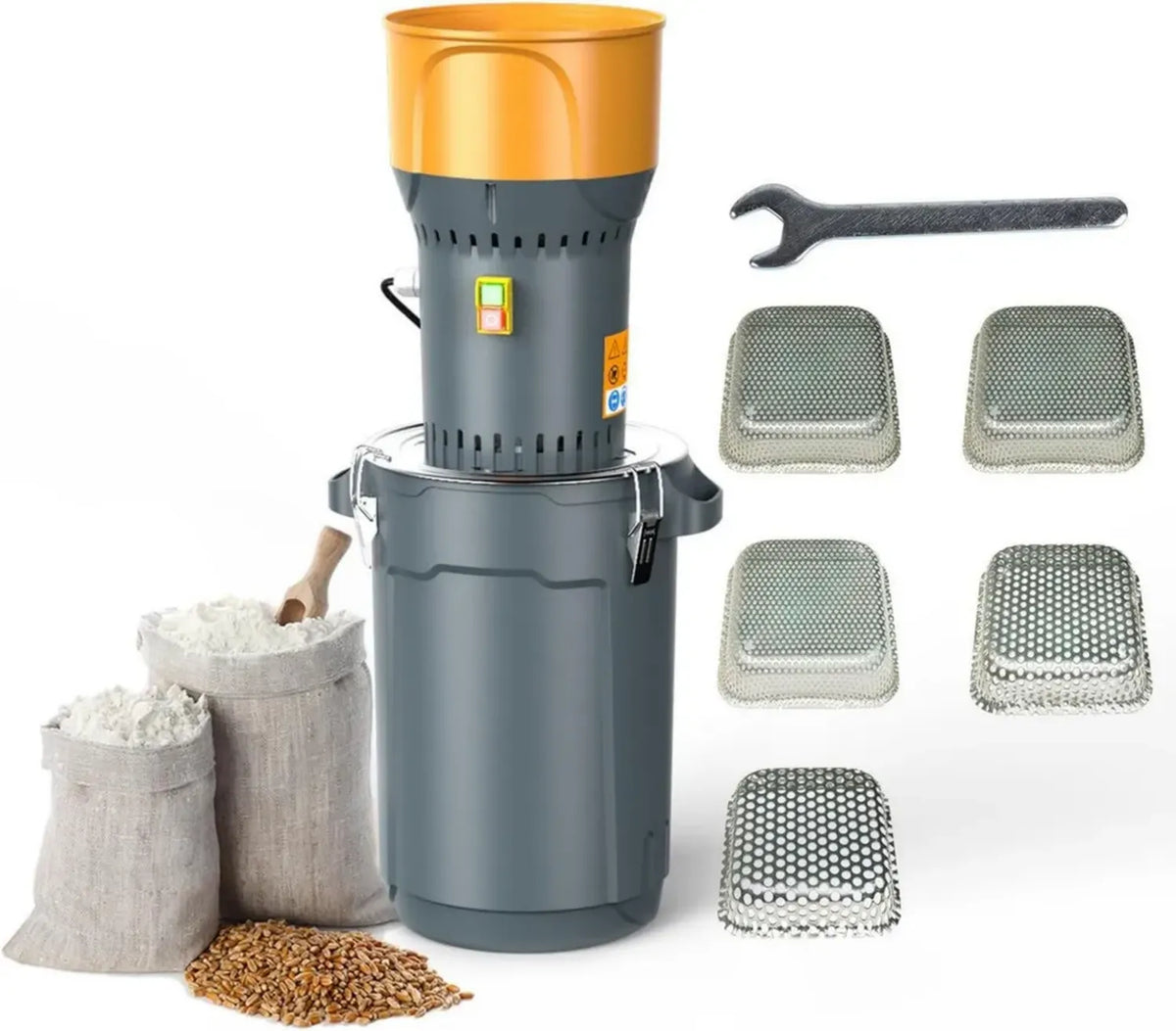 Mulino Elettrico Professionale 1000W per Cereali Secchi - Capacit¨¤ 25L, 300 kg/h con 5 Setacci