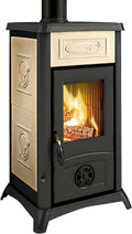 Stufa a Legna Gemma Liberty con Rivestimento in Maiolica, Struttura in Ghisa, Vetro Ceramico, 6 kW, Dimensioni 460x495x840 mm