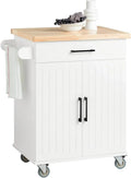 Carrello da Cucina con Ruote SoBuy, Piano in Legno di Gomma, Mobile Salvaspazio in MDF