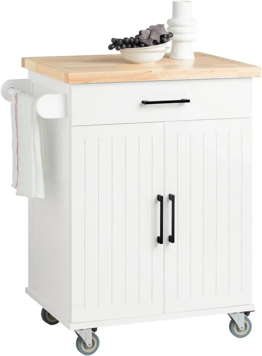 Carrello da Cucina con Ruote SoBuy, Piano in Legno di Gomma, Mobile Salvaspazio in MDF