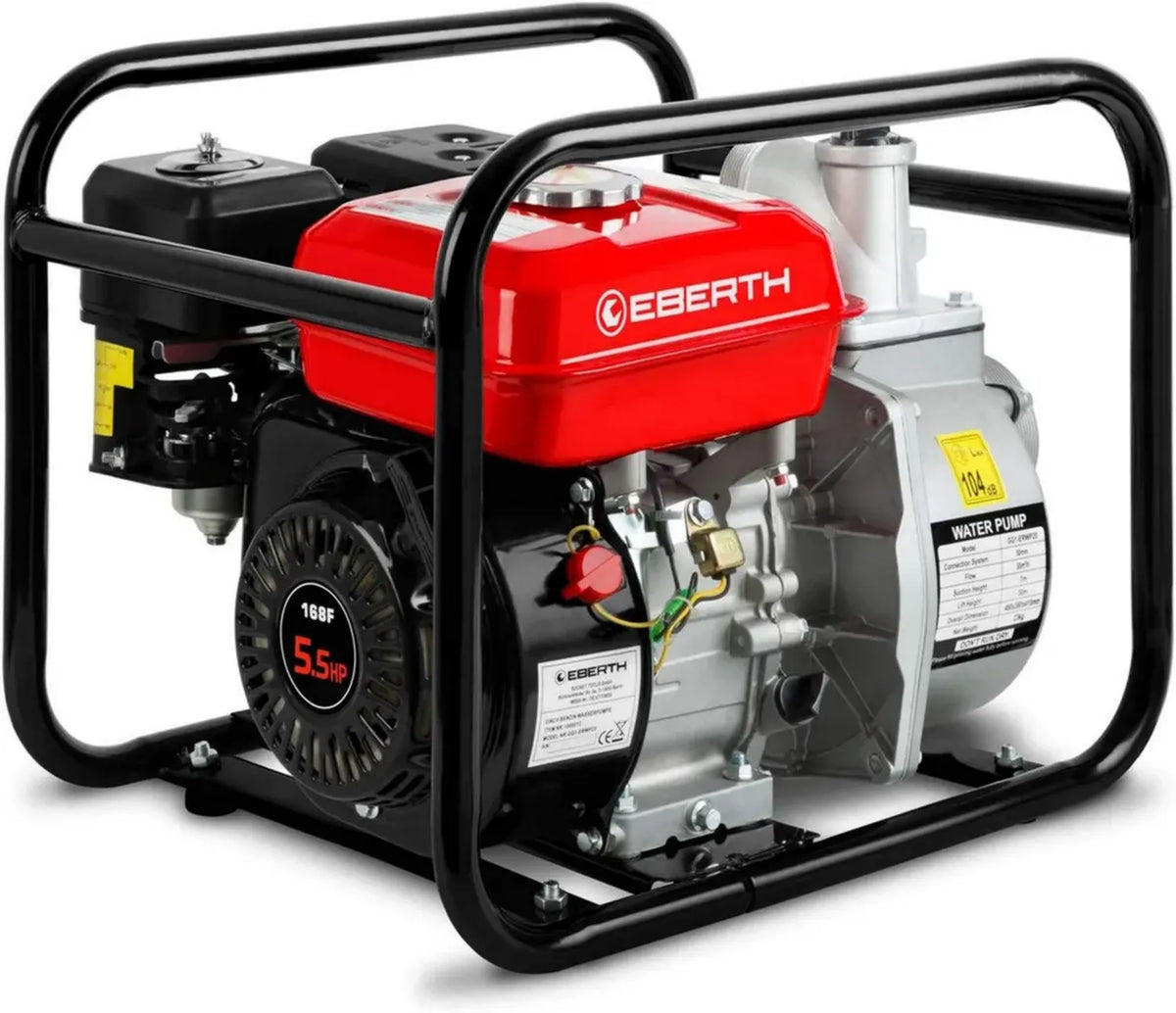 Pompa Acqua EBERTH 5,5CV Motore 4 Tempi, 30.000l/h, Raccordo 2'', Altezza di Sollevamento 30m, Aspirazione 7m