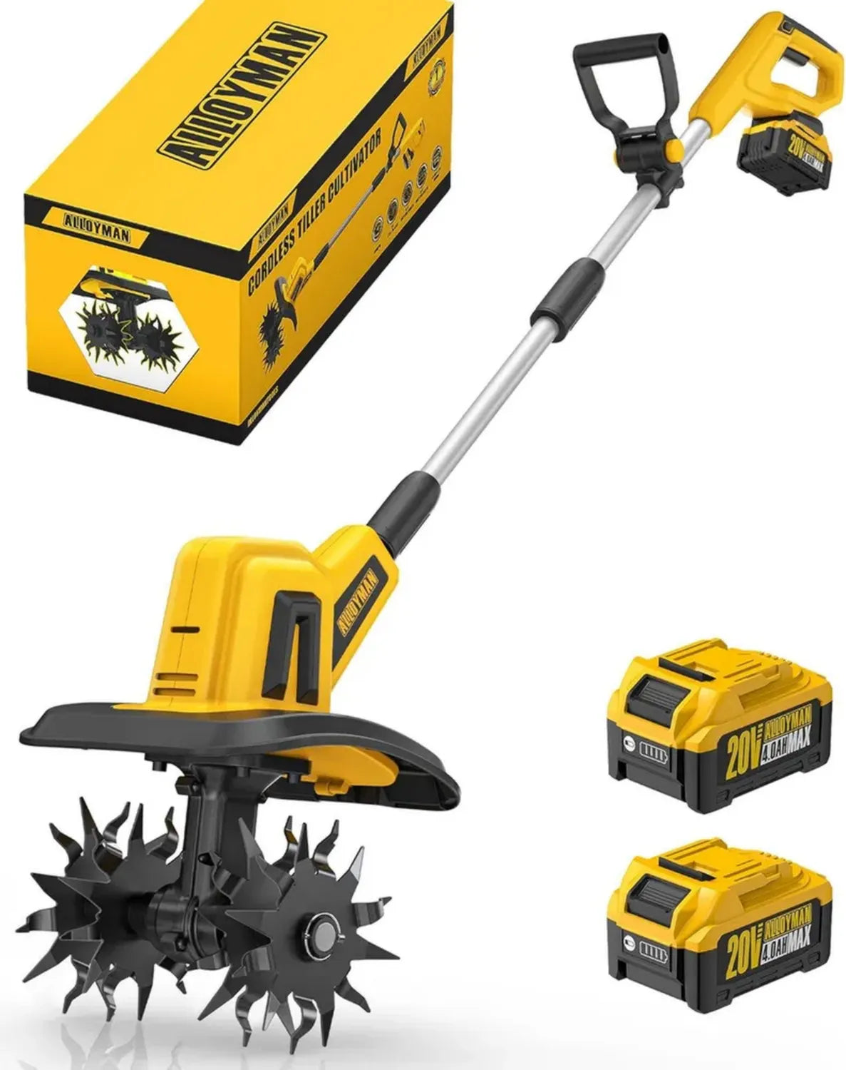 Motozappa elettrica 20V con batterie 4.0Ah e caricabatterie, velocit¨¤ 360 giri/min, larghezza 23 cm, profondit¨¤ 17 cm