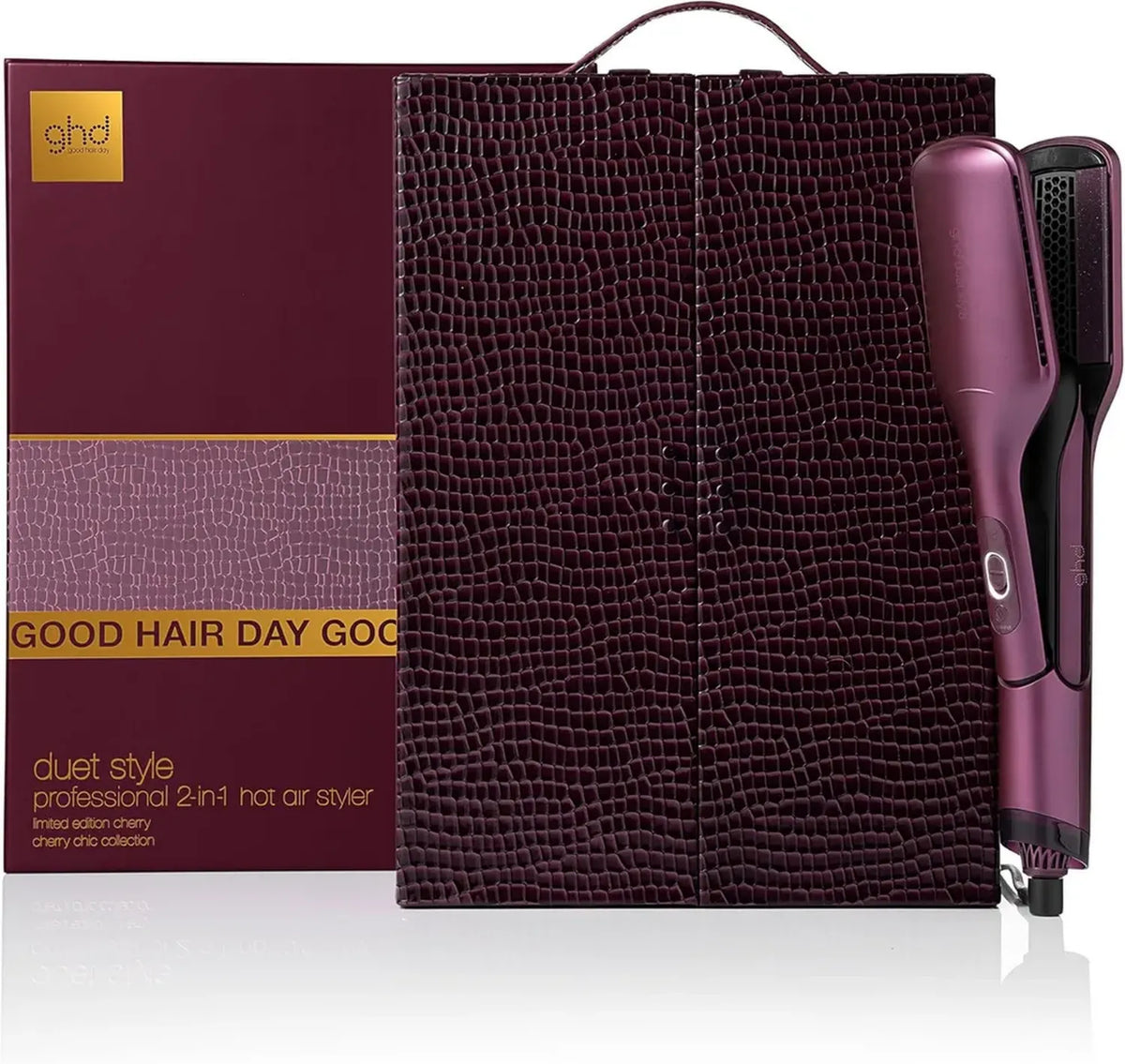 Kit Ghd Duet Rosso Ciliegia: Piastra e Asciugacapelli Professionali con Custodia da Viaggio