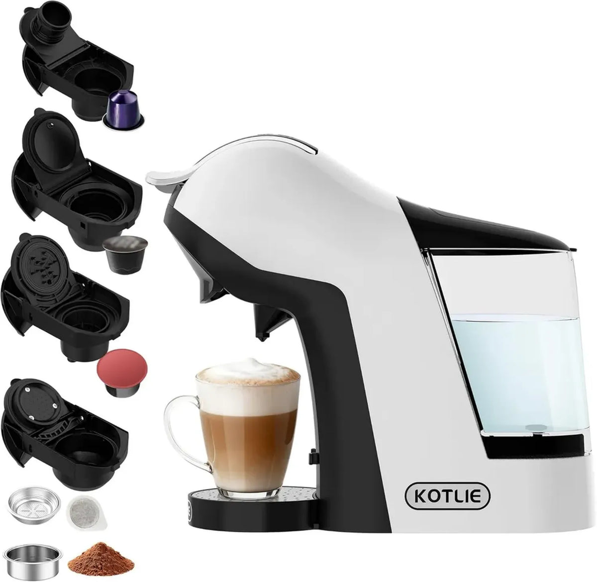 Macchina da caff¨¨ multifunzione 5 in 1 compatibile con capsule e caff¨¨ macinato, temperatura e volume regolabili, serbatoio da 1L